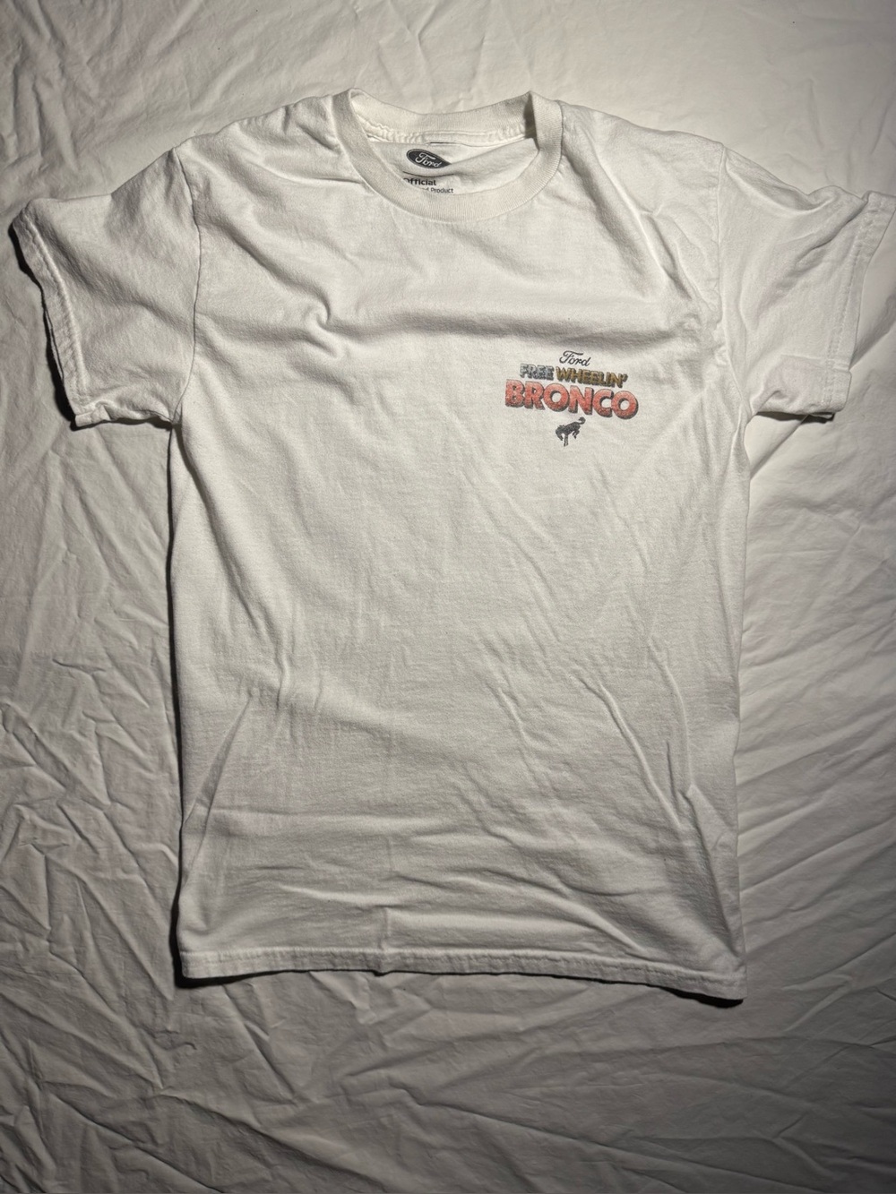 Ford Free Wherlin’ Bronco White Graphic Tee Hybrid Apparel Size Small